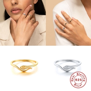 Minimalist 925 sterling silver snake open ring in gold and silver finish for women