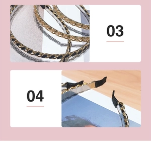 Detail of woven gold metal chain and black ribbon textures on elegant hair bands
