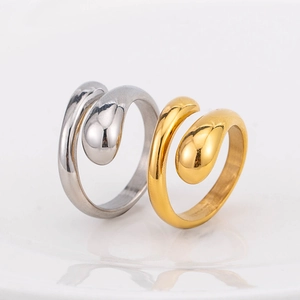 Waterdrop Open Ring 316L Stainless Steel Adjustable Minimalist Mirror Polished Teardrop Jewelry For Women Men