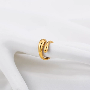 Minimalist teardrop gold plated titanium steel open ring with double wrap design