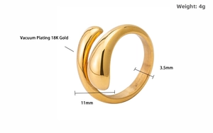 Detail view of waterdrop ring dimensions with 18K gold vacuum plating specifications