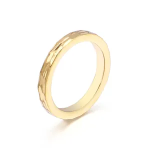 Hammered Texture Ring Minimalist Stainless Steel Band Geometric Modern Chic Jewelry For Men Women Unisex