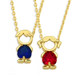 Pendant Necklace Copper 18K Gold Plated With Heart Cubic Zirconia Boy Girl Figure For Couples Lovers Minimalist Jewelry