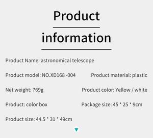 Detailed technical specifications for the high-definition toy astronomical telescope