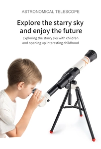 Kids astronomical telescope with adjustable tripod and white barrel for stargazing