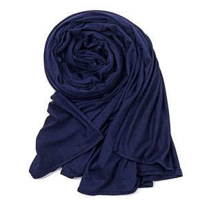 Premium navy blue jersey cotton hijab wrap for women with soft stretch fabric