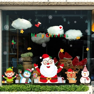 Christmas window decals with Santa, reindeer and snowman for holiday glass decoration