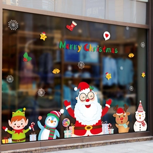 Christmas window decals set featuring Santa, reindeer and snowman for holiday glass decor