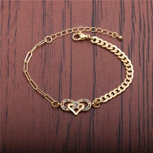 Gold-plated infinity heart bracelet with multicolor cubic zirconia and cuban paperclip chain