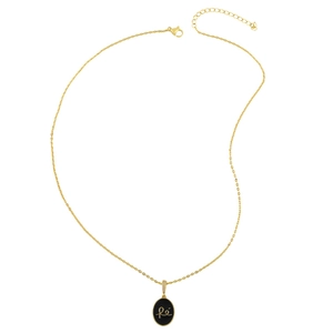 Collar minimalista dorado con colgante ovalado negro 'fé' y circonitas brillantes