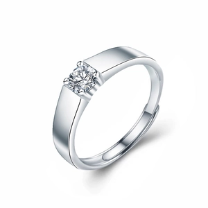 Polished 925 sterling silver ring with sparkling round solitaire diamond in a minimalist style