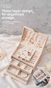 Detailed view of the three-layer jewelry box with removable dividers for storage