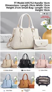 Detailed size chart and multi-color options for the soft leather tote with inner pouch
