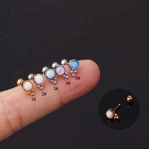 Mini Stainless Steel Cartilage Ear Stud Synthetic Opal Piercing Jewelry With Screw Ball Back For Women Elegant