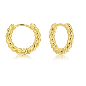 Elegant gold-tone C-shaped twisted hoop earrings with a textured geometric design