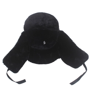 Chapeau ushanka d'hiver pour homme en fausse fourrure noire avec protège-oreilles épais