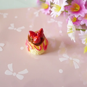 Miniature strawberry cake model with chocolate glaze for DIY craft and phone case decor