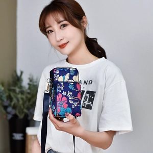 Mini floral crossbody phone bag for women with adjustable strap and multi-layer zippers
