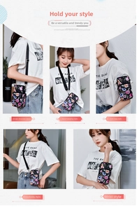 Floral mini crossbody bag shown in 5 versatile styles including arm, neck, and shoulder wear