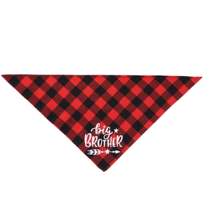 Red and black checkered cotton pet bandana featuring white big BROTHER print on white background