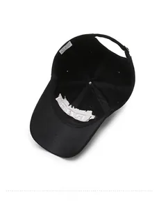 Detail view of the 100% cotton baseball cap interior with white wash label and embroidery