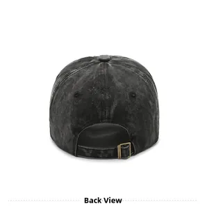 Vue arrière de la casquette de baseball noire délavée avec boucle en métal réglable