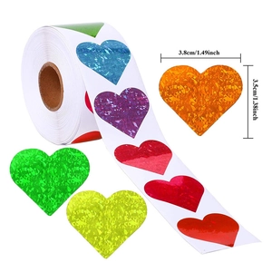 Holographic heart stickers roll in 8 vibrant colors for Valentine decor, 1.49x1.38 inch