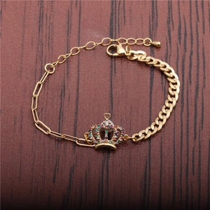 Hip hop crown bracelet in gold finish with colorful micro-paved cubic zirconia stones