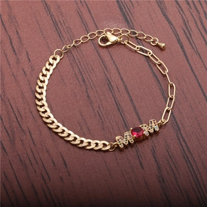 Goldenes MOM-Armband mit kubanischer Kette, rotem Zirkonia und bunten Kristallen