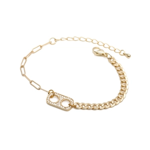 18K gold plated hip hop bracelet with asymmetrical paperclip and Cuban curb chain design