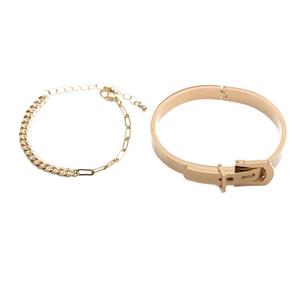 Golden hip-hop jewelry set featuring chunky chain link bracelet and buckle bangle