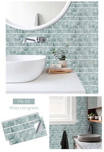 Détail de carreaux muraux adhésifs marbre Misty Rain Green pour décor de salle de bain