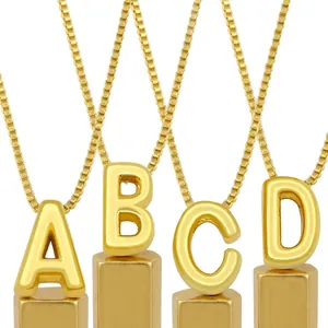 Initial Alphabet Letter Pendant Necklace Copper 18K Gold Plated Minimalist Polished Jewelry For Women Girls Simple