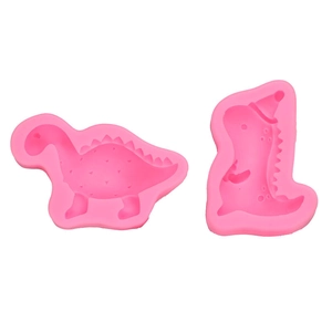 Pink silicone dinosaur mold for fondant and chocolate featuring two cute dinosaur shapes