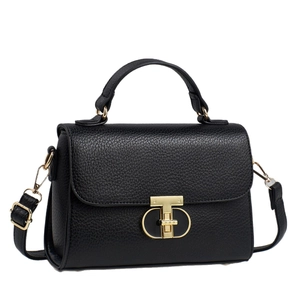 Chic black lychee leather handbag for women with gold T-lock and adjustable strap
