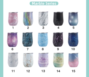 Collection of 15 patterned marble and glitter 12oz double-wall wine tumblers with lids