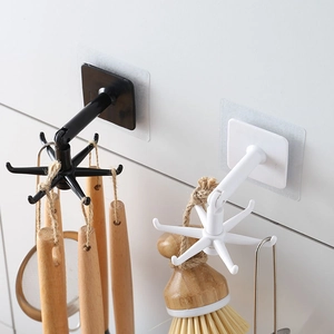 Roterende Keukenhaak Volledige Rotatie Wandmontage Zonder Boren Zelfklevend ABS Kunststof Multi Claw Organizer Rek Opslag