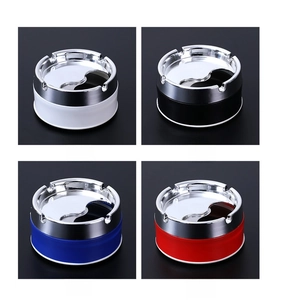 Detail view of four color variants of windproof stainless steel ashtrays with lids