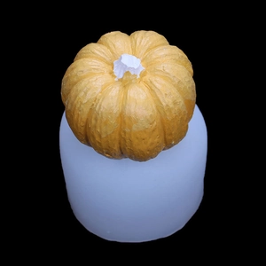 3D pumpkin silicone mold for DIY candles and soap with finished yellow pumpkin sample