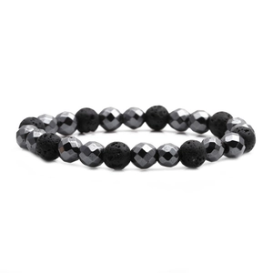 Bracelet de perles de 8mm en hématite facettée et pierre de lave pour hommes et femmes