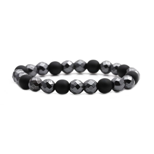Bracelet de 8mm en œil de tigre et hématite avec perles noires mates et facettées