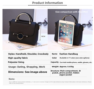 Detailed view of the small square bag showing size dimensions and iPad Mini comparison