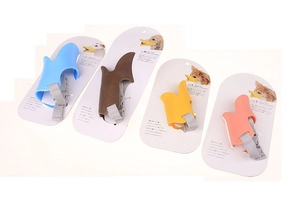 Silicone duckbill-shaped dog muzzles in four colors with adjustable nylon straps