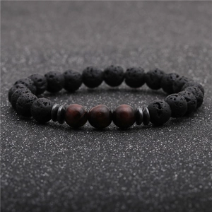 Bracciale da uomo 8mm in pietra lavica e occhio di tigre con distanziatori in metallo argento