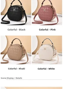 Detailed grid view of quilted round crossbody bags with gold heart buckles in four colors