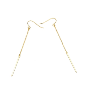 Minimalist long gold-plated stainless steel chain earrings with rectangle bar drop charms
