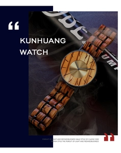 Detail of wooden and alloy business watch featuring sunray dial and natural grain texture