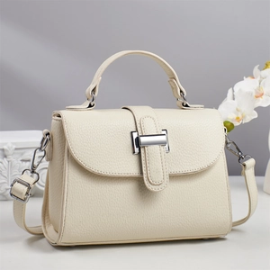 Women Litchi Pattern PU Leather Handbag Flap Crossbody Shoulder Bag With Metal Buckle And Top Handle Street Fashion