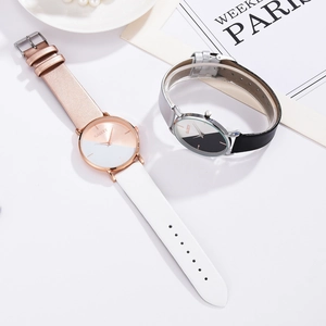 Elegant two-tone quartz watches for women with rose gold and silver leather straps