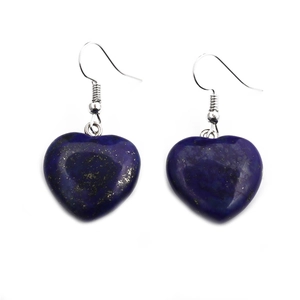 Handcrafted heart-shaped lapis lazuli drop earrings with silver fishhook wires for women